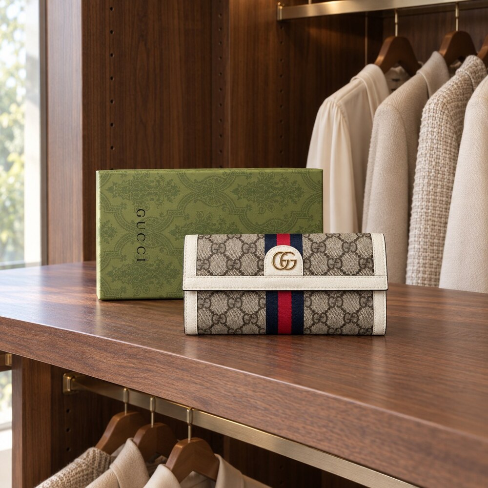Gucci Ophidia GG Canvas Long Flap Wallet